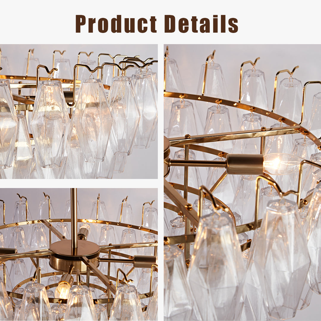 Crystal Elegance Chandelier with Fluted Accents ,Solid crystal design ,dining area light fixtures