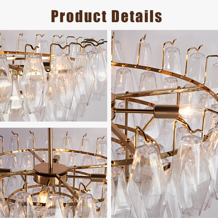 Crystal Elegance Chandelier with Fluted Accents ,Solid crystal design ,dining area light fixtures