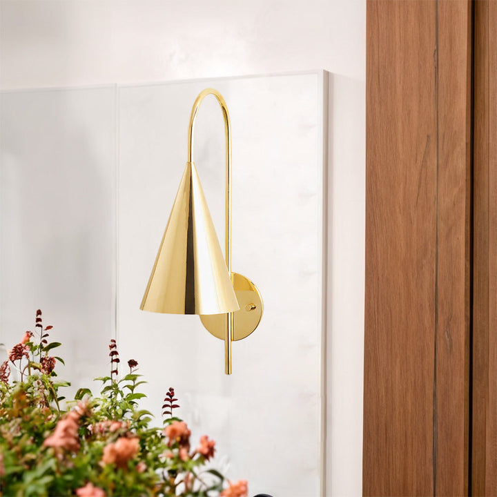 Glowing Conical Sconce - Modern Style with Solid Brass and Conical Shade, Featuring a Sleek Arched Pole - Perfect for Exterior Wall Lights and Outdoor Wall Lights, Ideal for Candle Wall Sconces