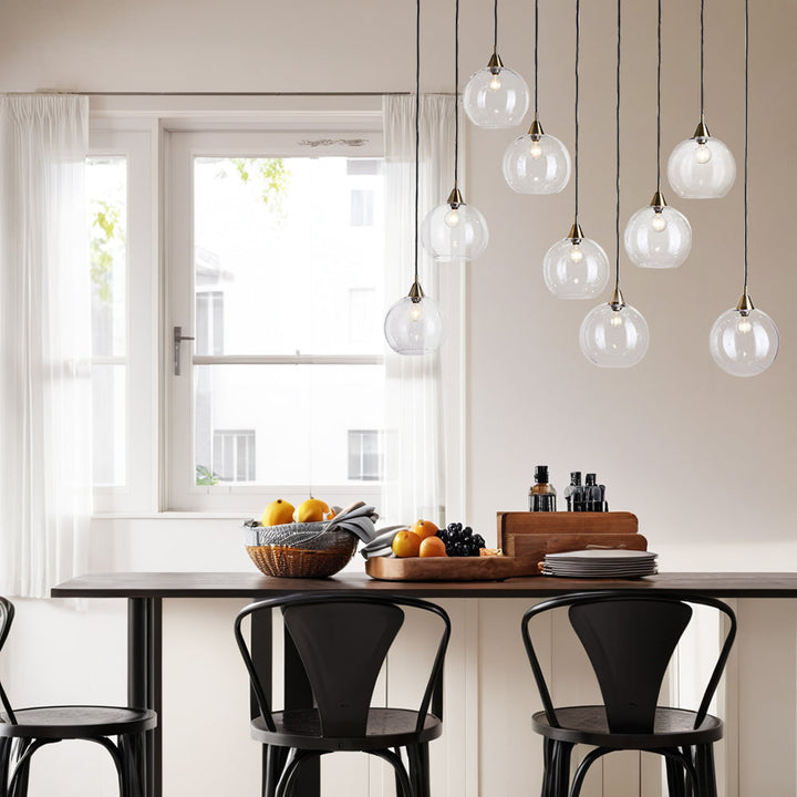 Industrial Modern Glass Globe Pendant - Sleek Chandelier with Clear Glass Shades, Suitable for Dining Room And Living Room