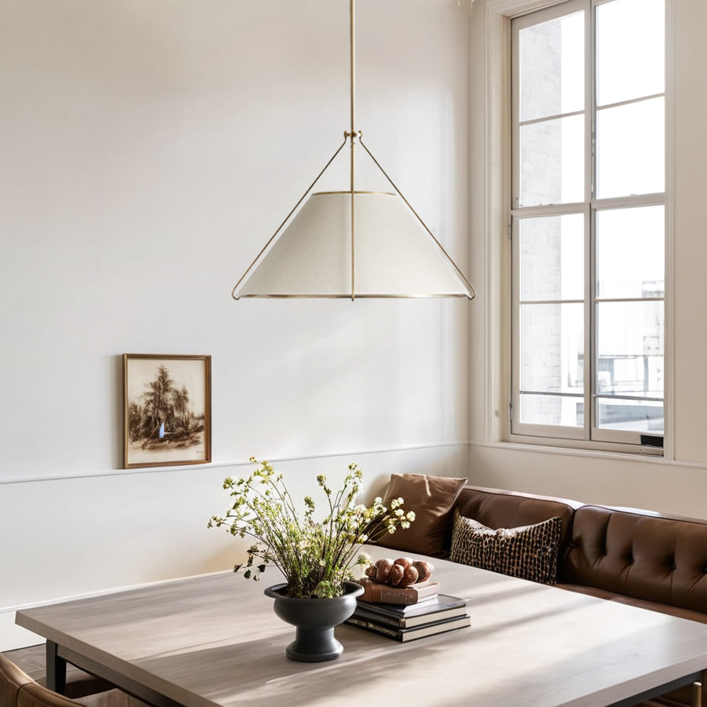 Linen Glow Brass Pendant Light - Modern Design with Burnished Brass Finish and Natural Linen Shade for Soft Lighting - Perfect for Living Room, Kitchen