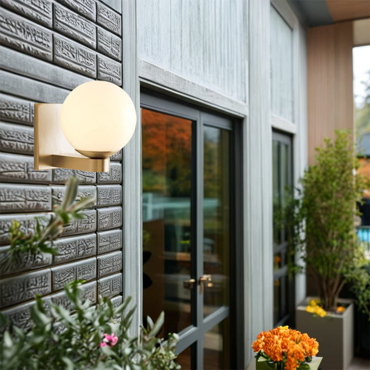 Globe Shade Matte Finish with Brass Accents Single Light Sconce - Blown Glass and Steel Frame for Outdoor, Living Room