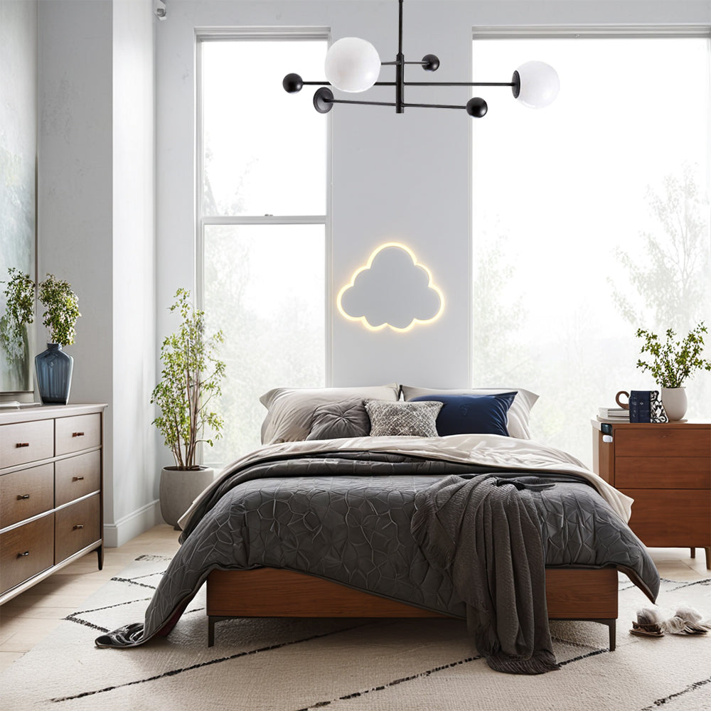 Globular Wood Fusion Ceiling Light - Mixed Material Design with Spherical Motif and Minimalistic Arms - Perfect as Bedroom Ceiling Light Fixtures and Overhead Light Fixtures for a Stylish Bedroom