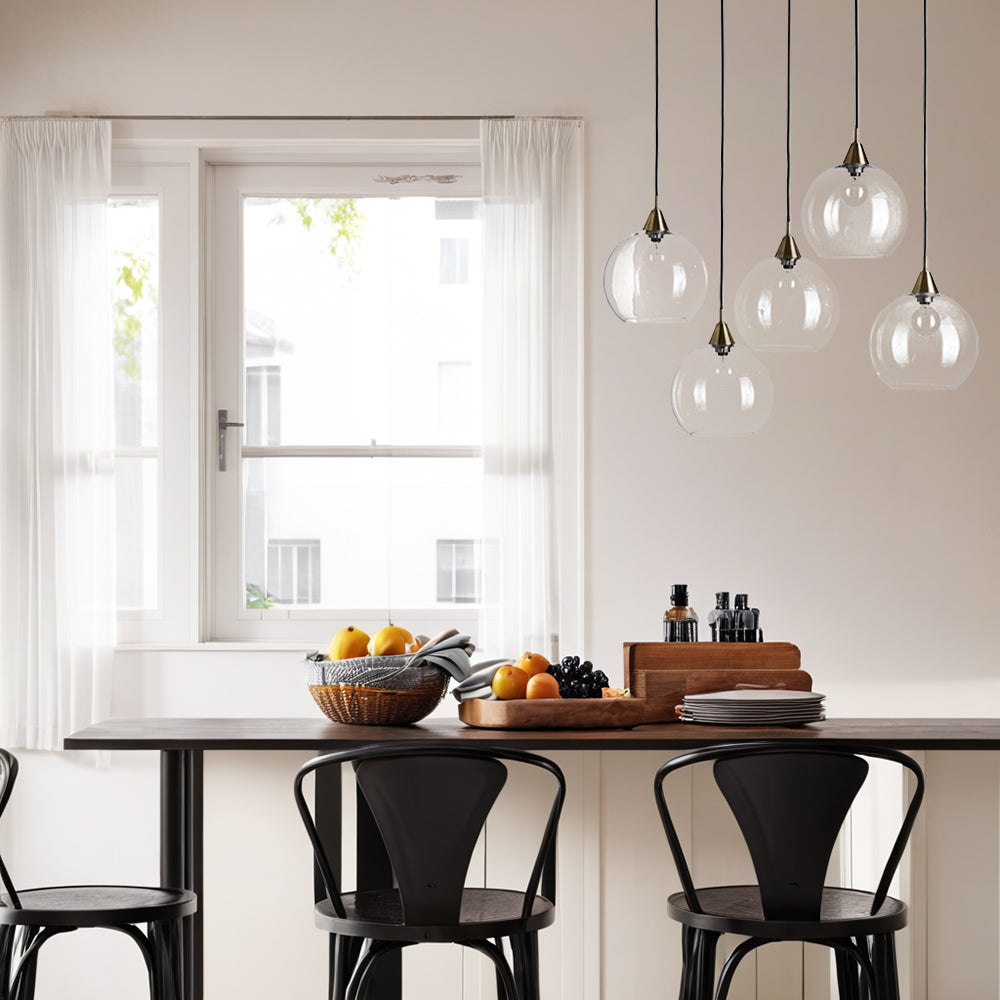 Industrial Modern Glass Globe Pendant - Sleek Chandelier with Clear Glass Shades, Suitable for Dining Room And Living Room