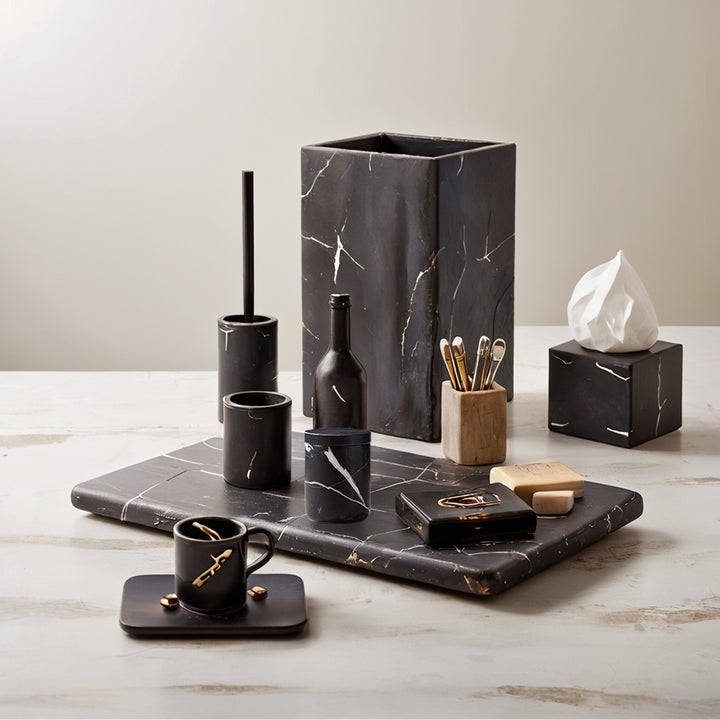 Handcrafted Black Marquina Marble Bath Accessories - Unique and Chic Bathroom Supplies for Elegant Decor