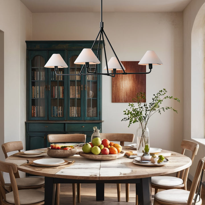 Architectural Tapered Shades Chandelier: Angular, Contract Grade Design with Sophisticated Tapered Shades for Dining Room, Living Room, and Bedroom Lighting