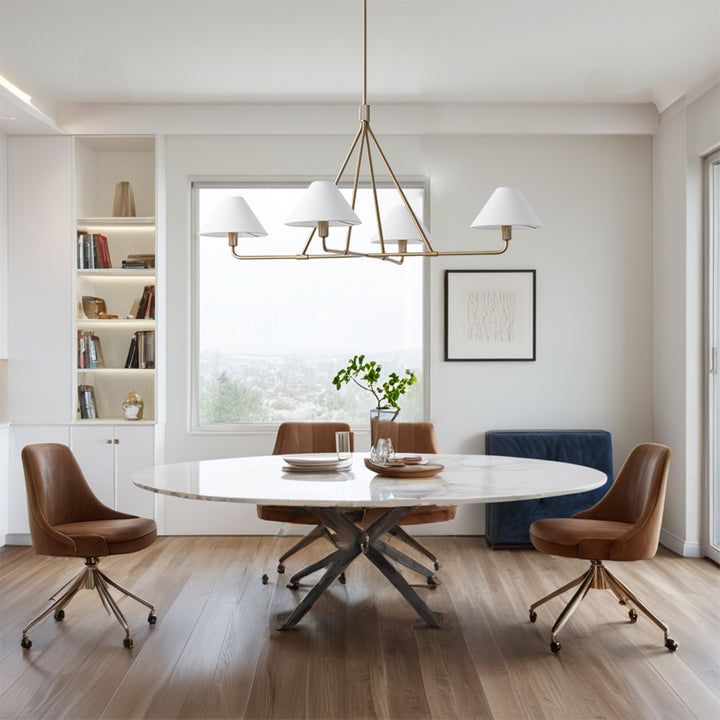 Architectural Tapered Shades Chandelier: Angular, Contract Grade Design with Sophisticated Tapered Shades for Dining Room, Living Room, and Bedroom Lighting