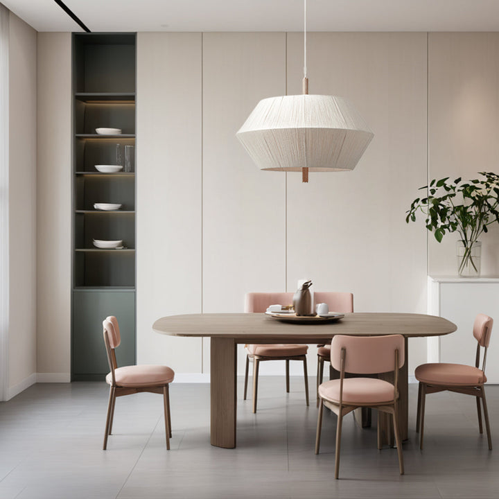 Contemporary Boho Oak Natural Cotton Weaved Pendant Light - Stylish White Oak with Cotton Rope Shade for Dining Room