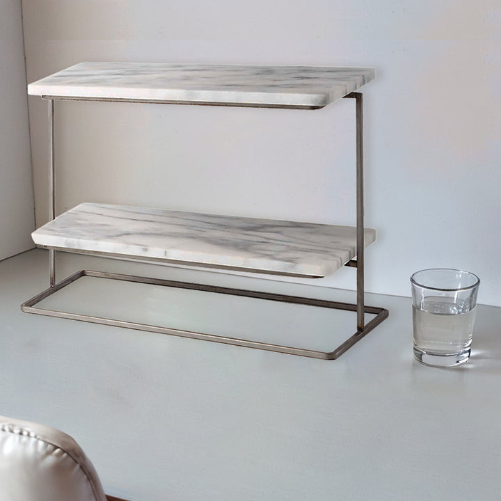 Elegant Marble Two-Tier Server with Iron Frame