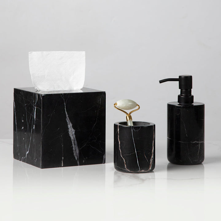 Handcrafted Black Marquina Marble Bath Accessories - Unique and Chic Bathroom Supplies for Elegant Decor