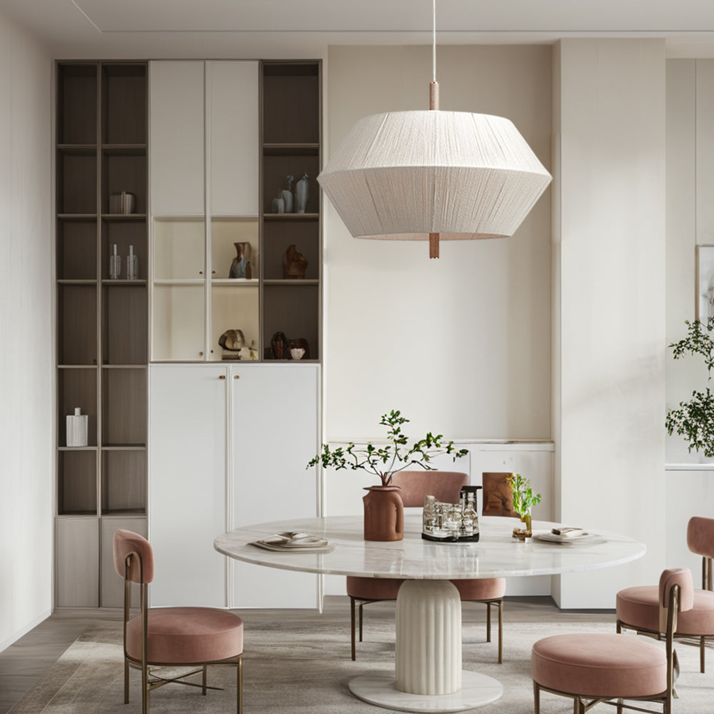 Contemporary Boho Oak Natural Cotton Weaved Pendant Light - Stylish White Oak with Cotton Rope Shade for Dining Room