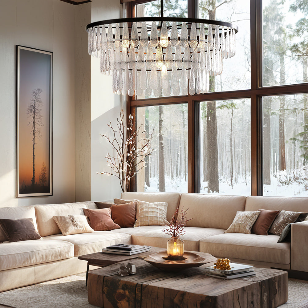 Vintage-Inspired Textured Glass Chandelier - Living Room Chandelier with Hand-Pressed Pattern and Rustic Design - Ideal Hanging Light Fixtures for Living Room and Modern Chandelier Options