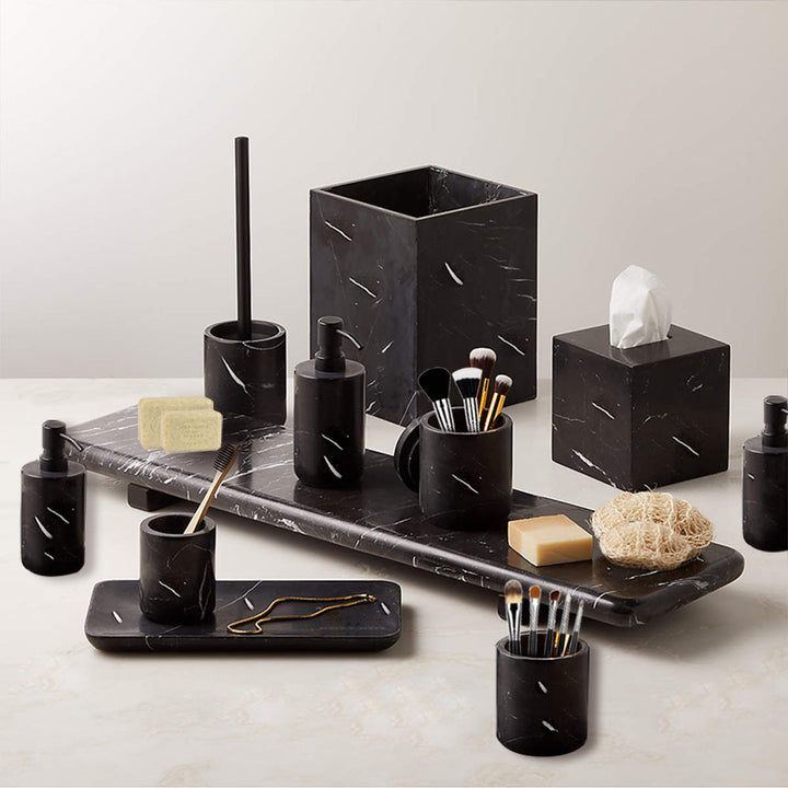 Handcrafted Black Marquina Marble Bath Accessories - Unique and Chic Bathroom Supplies for Elegant Decor