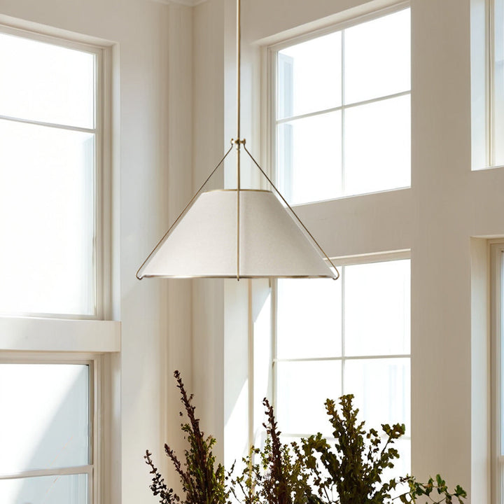 Linen Glow Brass Pendant Light - Modern Design with Burnished Brass Finish and Natural Linen Shade for Soft Lighting - Perfect for Living Room, Kitchen