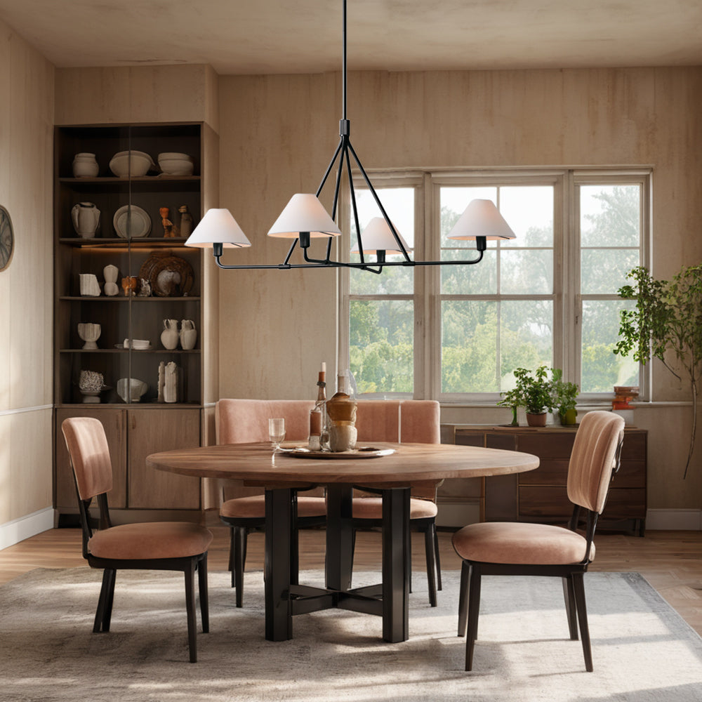 Architectural Tapered Shades Chandelier: Angular, Contract Grade Design with Sophisticated Tapered Shades for Dining Room, Living Room, and Bedroom Lighting