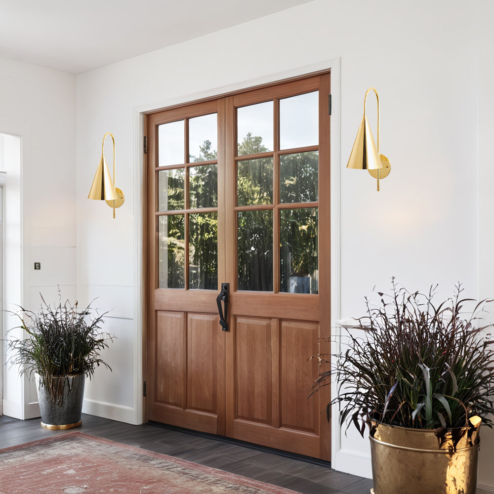 Glowing Conical Sconce - Modern Style with Solid Brass and Conical Shade, Featuring a Sleek Arched Pole - Perfect for Exterior Wall Lights and Outdoor Wall Lights, Ideal for Candle Wall Sconces