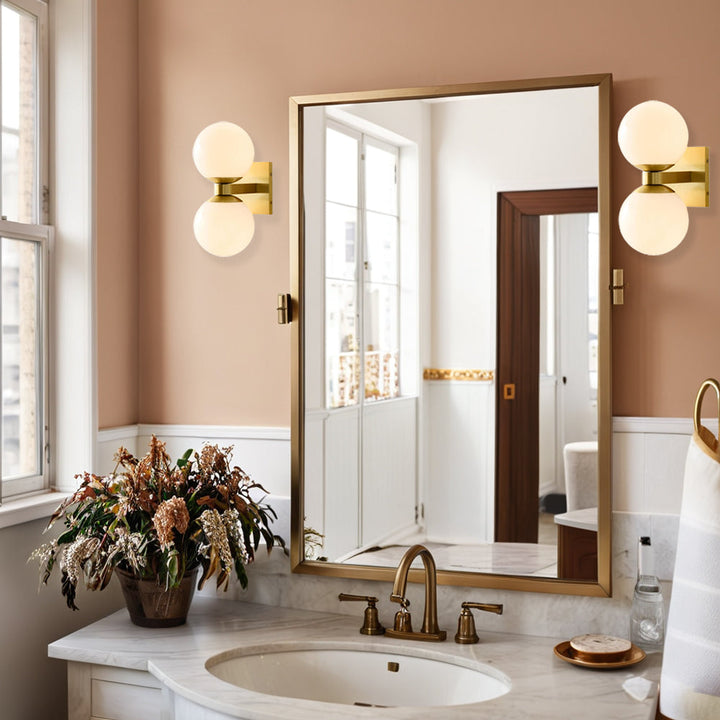 Globe Shade Matte Finish with Brass accents Double Light Sconce-Blown glass and steel frame for Bathroom, Outdoor