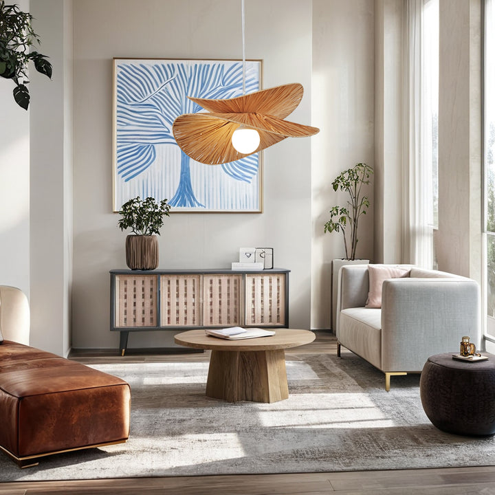 Shapely Design Natural Abaca Pendant with Vintage Gold Leaf Finish - Versatile Hanging Height，Hanging Lights for Bedroom,Hanging Pendant Lights Bedroom,Bedroom Pendant Light Fixtures