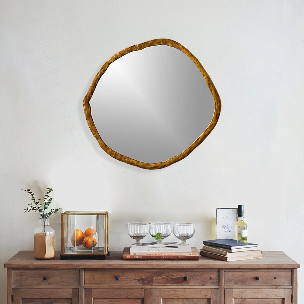 Artisan's Oversized Round Mirror with Rough-Hewn Black Aluminum Frame-Oversized round mirror