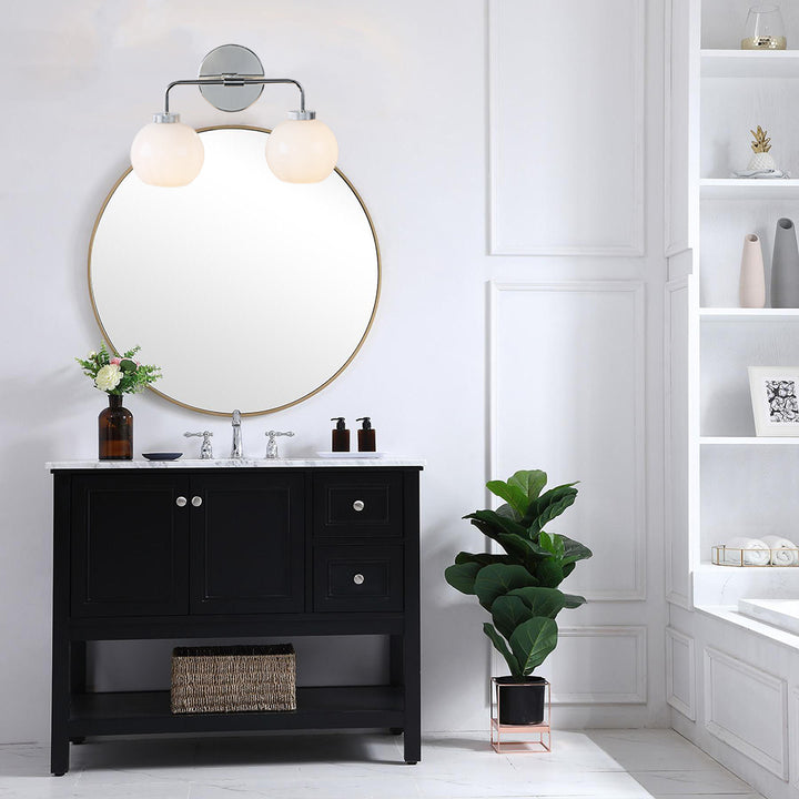 Globe Shade Matte Finish with Brass Accents Double Light Sconce - Elegant Blown Glass and Steel Frame, Bathroom Sconce