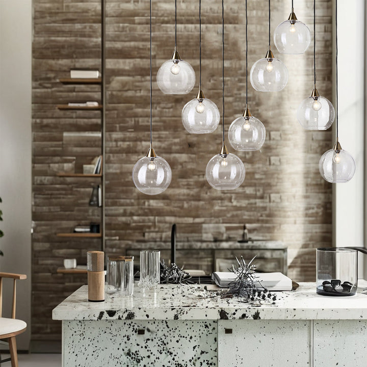 Industrial Modern Glass Globe Pendant - Sleek Chandelier with Clear Glass Shades, Suitable for Dining Room And Living Room