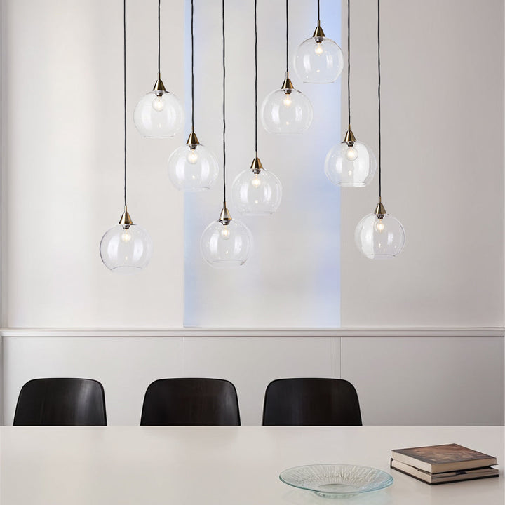 Industrial Modern Glass Globe Pendant - Sleek Chandelier with Clear Glass Shades, Suitable for Dining Room And Living Room