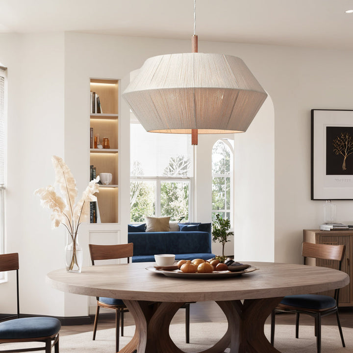 Contemporary Boho Oak Natural Cotton Weaved Pendant Light - Stylish White Oak with Cotton Rope Shade for Dining Room