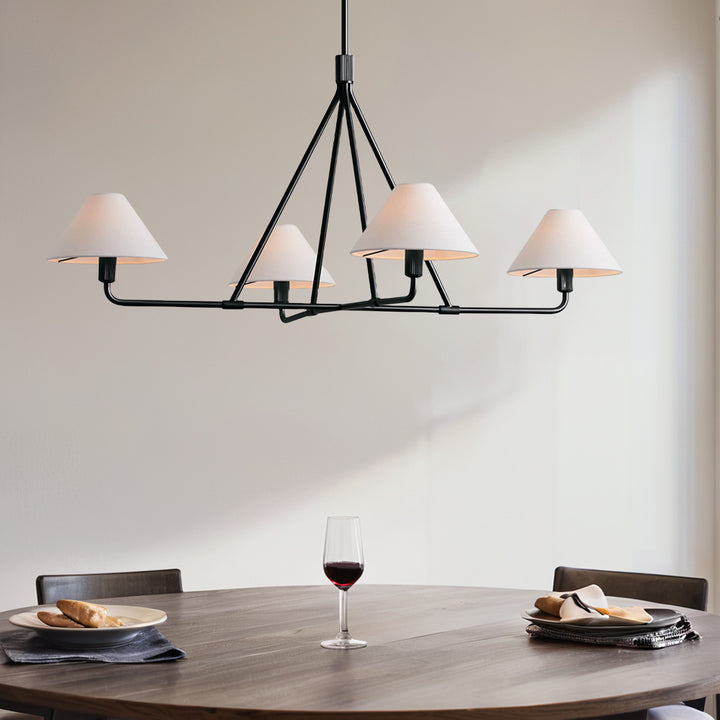 Architectural Tapered Shades Chandelier: Angular, Contract Grade Design with Sophisticated Tapered Shades for Dining Room, Living Room, and Bedroom Lighting