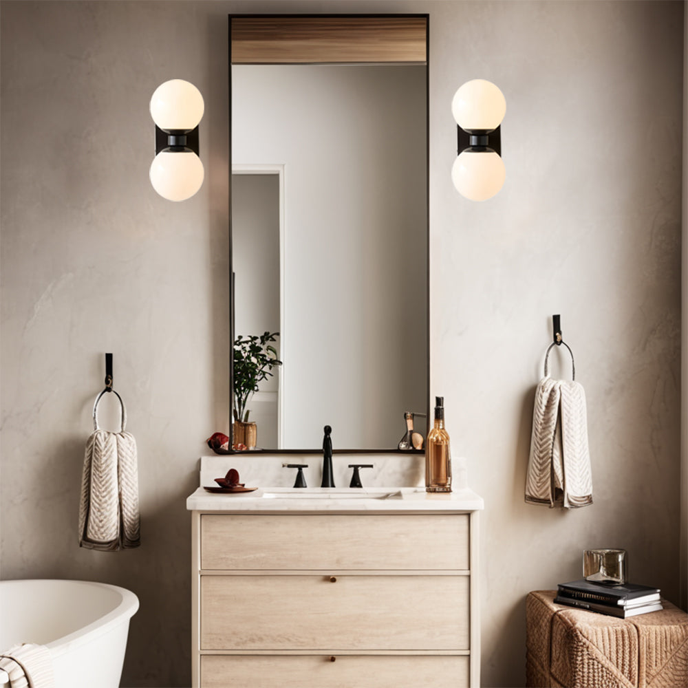 Globe Shade Matte Finish with Brass accents Double Light Sconce-Blown glass and steel frame for Bathroom, Outdoor