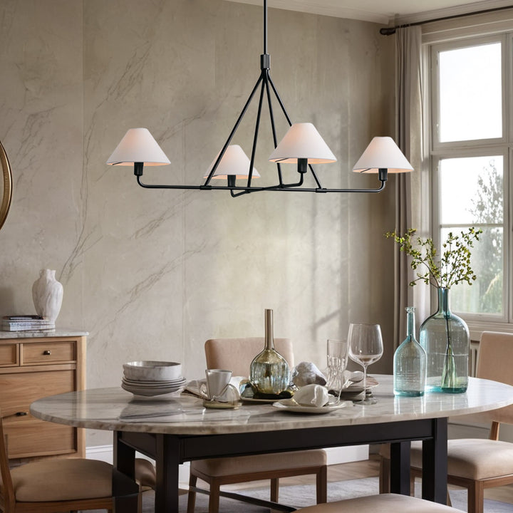 Architectural Tapered Shades Chandelier: Angular, Contract Grade Design with Sophisticated Tapered Shades for Dining Room, Living Room, and Bedroom Lighting