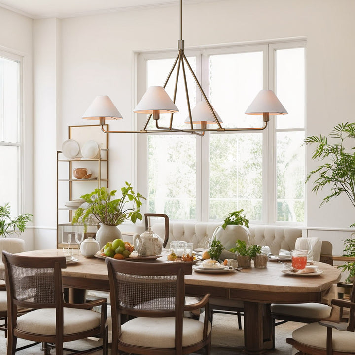 Architectural Tapered Shades Chandelier: Angular, Contract Grade Design with Sophisticated Tapered Shades for Dining Room, Living Room, and Bedroom Lighting