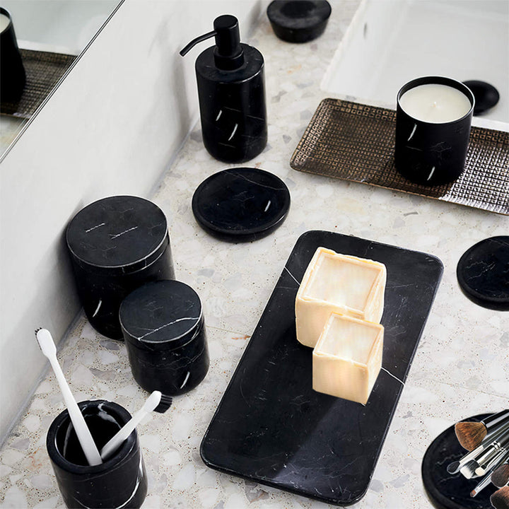 Handcrafted Black Marquina Marble Bath Accessories - Unique and Chic Bathroom Supplies for Elegant Decor