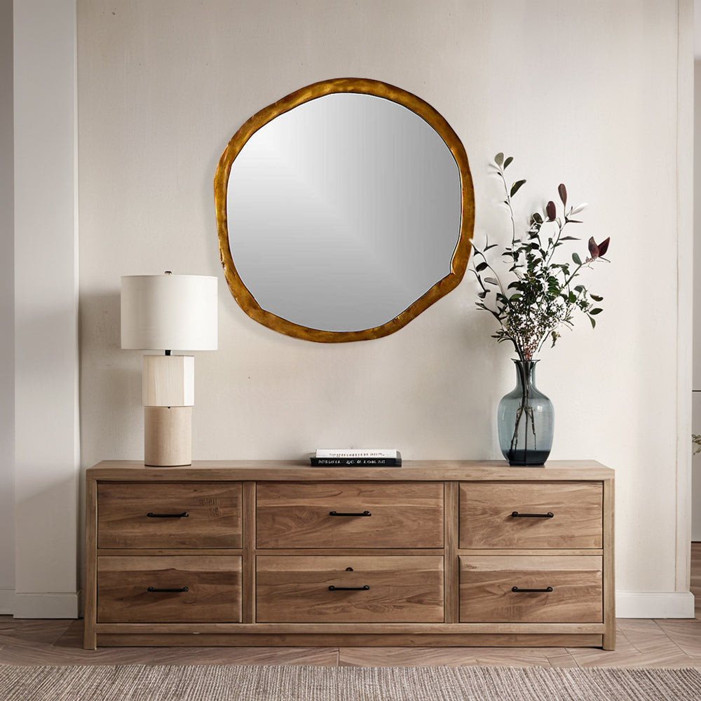 Artisan's Oversized Round Mirror with Rough-Hewn Black Aluminum Frame-Oversized round mirror