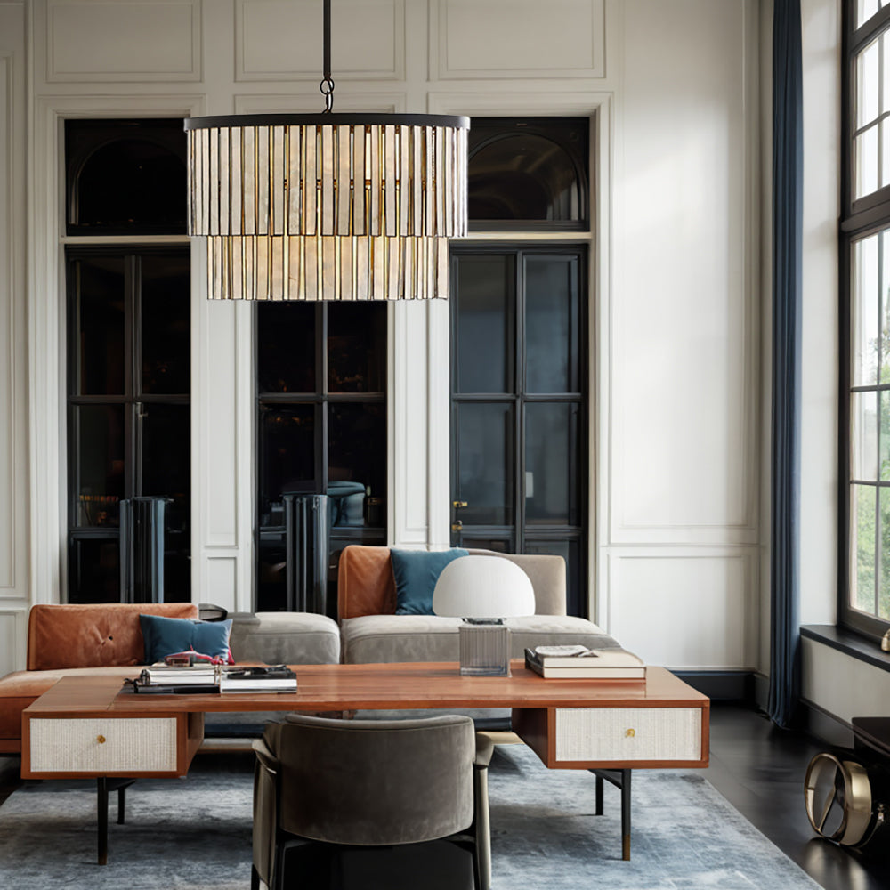 Coastal Astrid Capiz Round Chandelier perfect for a formal dining room, inspired bedroom or casual breakfast nook