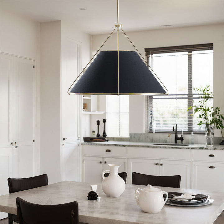 Linen Glow Brass Pendant Light - Modern Design with Burnished Brass Finish and Natural Linen Shade for Soft Lighting - Perfect for Living Room, Kitchen