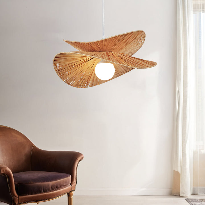 Shapely Design Natural Abaca Pendant with Vintage Gold Leaf Finish - Versatile Hanging Height，Hanging Lights for Bedroom,Hanging Pendant Lights Bedroom,Bedroom Pendant Light Fixtures