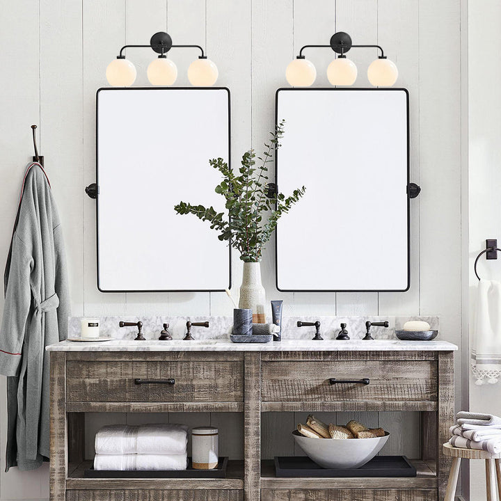 Blown Glass Steel Frame Triple Sconce Collection - Stylish Glass Sconce Options, Bathroom Sconces