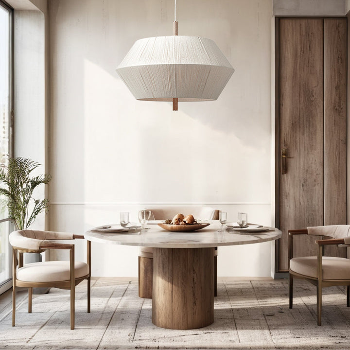 Contemporary Boho Oak Natural Cotton Weaved Pendant Light - Stylish White Oak with Cotton Rope Shade for Dining Room