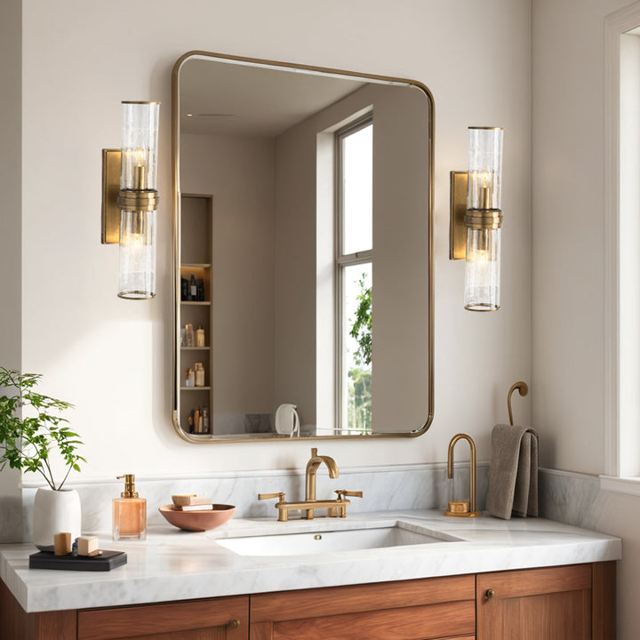 Hammered Clear Glass Shades Candelabra Sconce - Elegant Wall Sconces with Rich Finishes, Suitable for the Bathroom as Lighting for Your Makeup