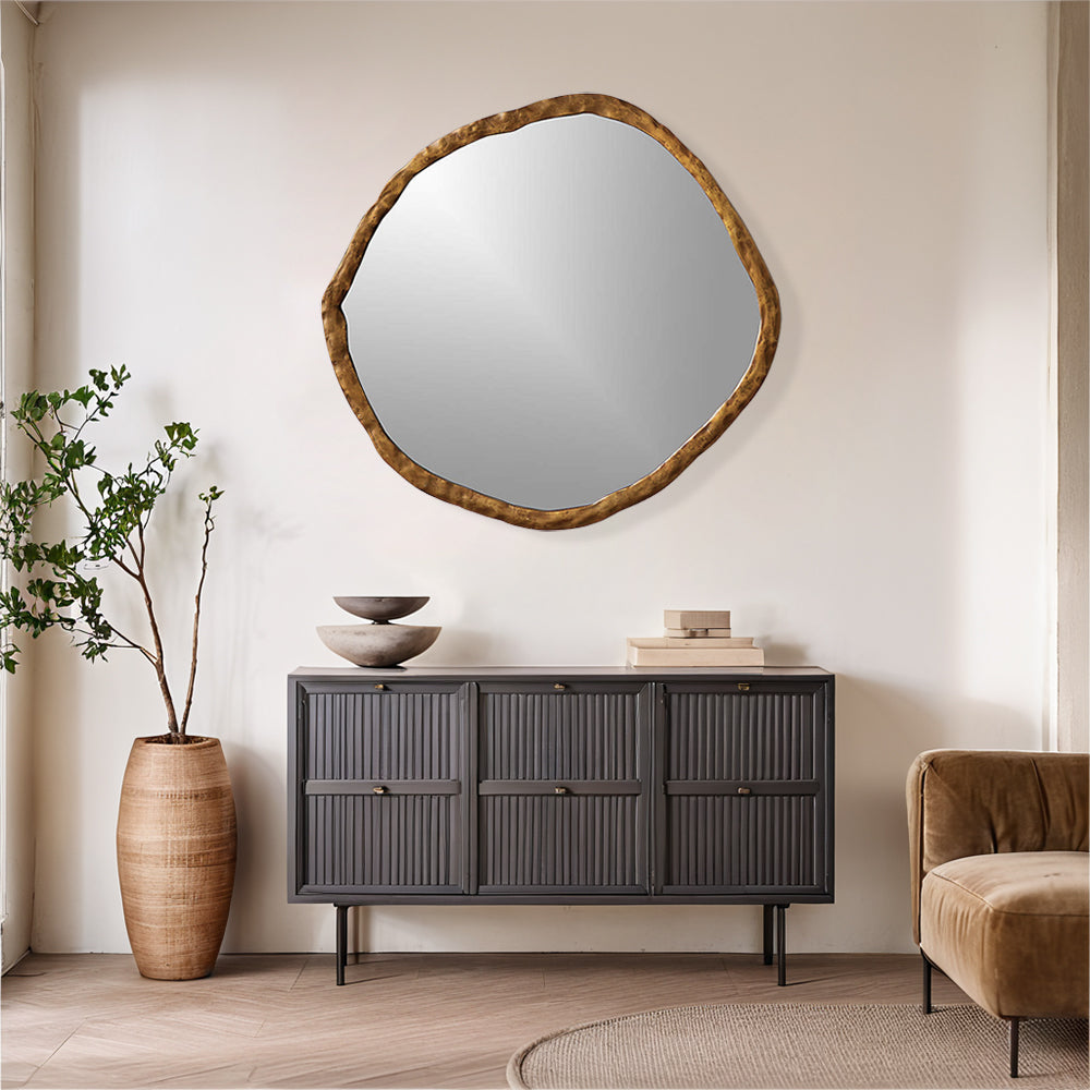 Artisan's Oversized Round Mirror with Rough-Hewn Black Aluminum Frame-Oversized round mirror