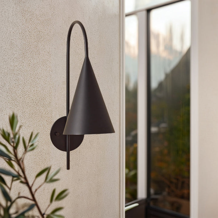 Glowing Conical Sconce - Modern Style with Solid Brass and Conical Shade, Featuring a Sleek Arched Pole - Perfect for Exterior Wall Lights and Outdoor Wall Lights, Ideal for Candle Wall Sconces