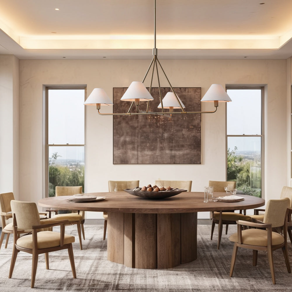 Architectural Tapered Shades Chandelier: Angular, Contract Grade Design with Sophisticated Tapered Shades for Dining Room, Living Room, and Bedroom Lighting