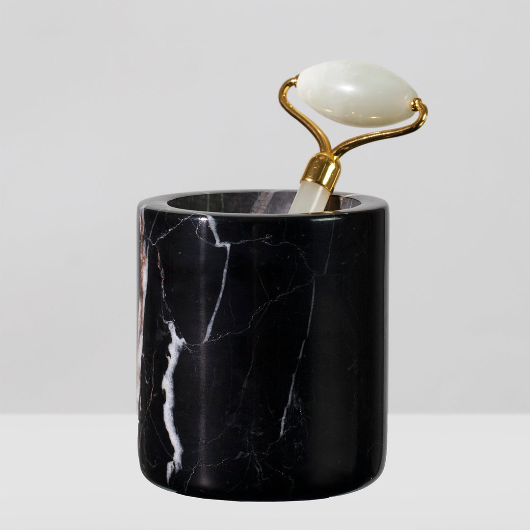 Handcrafted Black Marquina Marble Bath Accessories - Unique and Chic Bathroom Supplies for Elegant Decor