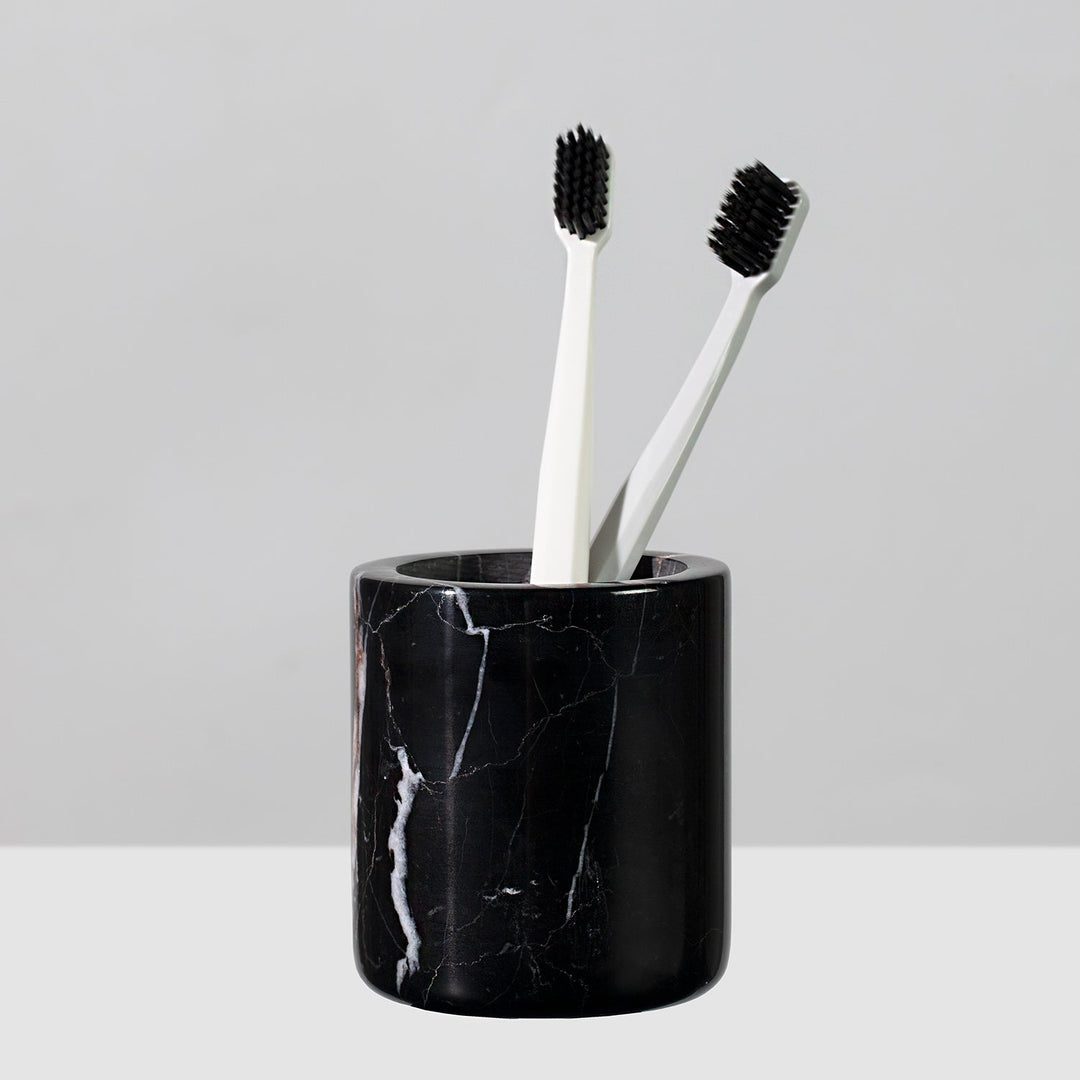 Handcrafted Black Marquina Marble Bath Accessories - Unique and Chic Bathroom Supplies for Elegant Decor