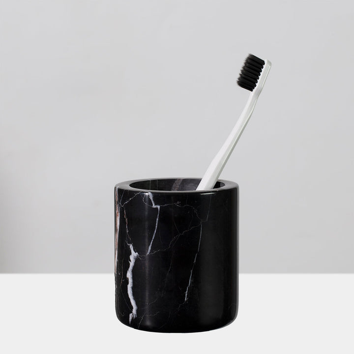 Handcrafted Black Marquina Marble Bath Accessories - Unique and Chic Bathroom Supplies for Elegant Decor