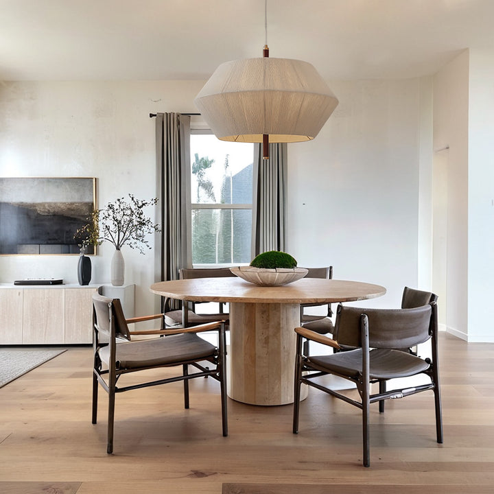 Contemporary Boho Oak Natural Cotton Weaved Pendant Light - Stylish White Oak with Cotton Rope Shade for Dining Room