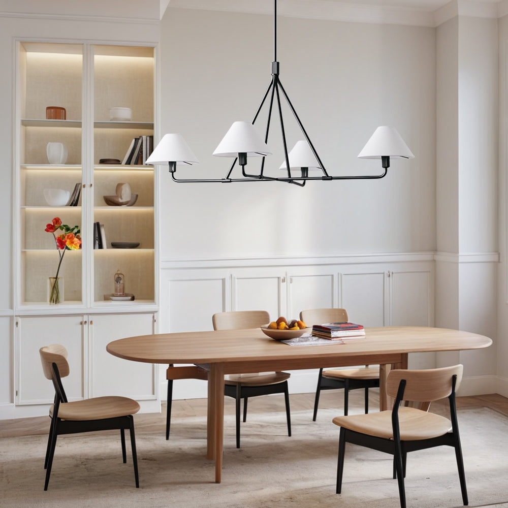 Architectural Tapered Shades Chandelier: Angular, Contract Grade Design with Sophisticated Tapered Shades for Dining Room, Living Room, and Bedroom Lighting