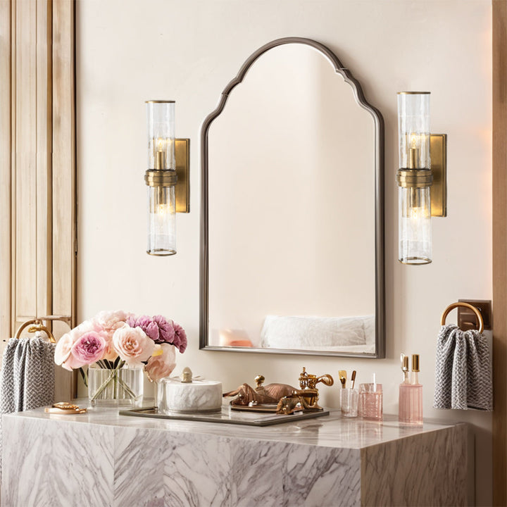 Hammered Clear Glass Shades Candelabra Sconce - Elegant Wall Sconces with Rich Finishes, Suitable for the Bathroom as Lighting for Your Makeup