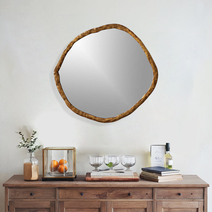 Artisan's Oversized Round Mirror with Rough-Hewn Black Aluminum Frame-Oversized round mirror