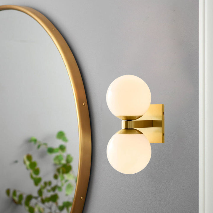 Globe Shade Matte Finish with Brass accents Double Light Sconce-Blown glass and steel frame for Bathroom, Outdoor